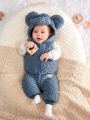 SHEIN Newborn Baby Boys' Cute Elephant Style Hooded Vest, Sweatshirt And Thick Fleece Pants 3pcs Outfit