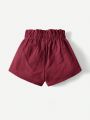SHEIN Baby Girl Casual Sports Shorts With Mushroom-Like Edge And Bowknot Ornament