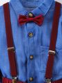 SHEIN Kids Academe Toddler Boys' Fashionable Casual Academy Style Elegant Gentleman Shirt & Suspenders Pants 2pcs/Set
