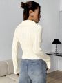 Women's Lapel Tight White Sweater