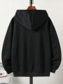 Men Plus Letter Graphic Kangaroo Pocket Drawstring Thermal Lined Hoodie