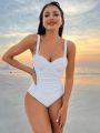 SHEIN Swim Vcay Women'S Color-Block With Underwire One-Piece Swimwear With Slimming Effect