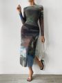 SHEIN Privé Tie-dye High Slit Dress