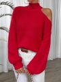SHEIN Essnce Women's Turtleneck Solid Color Asymmetrical Collar Sweater