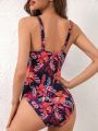 SHEIN DD+ Women's Tropical Print Push Up One Piece Swimsuit