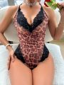 Women'S Leopard Print Lace Splicing Bodysuit Sexy Lingerie