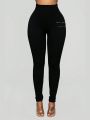 SHEIN LUNE Plus Size High Waisted Leggings With Zipper Decoration