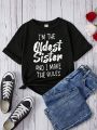 Teen Girls' Casual Slogan Pattern Short Sleeve T-Shirt Suitable For Summer