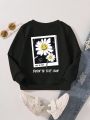 Young Girl Floral & Slogan Graphic Sweatshirt