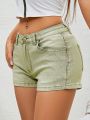 Washed Denim Shorts