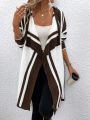 SHEIN Essnce Striped Pattern Waterfall Collar Open Front Cardigan