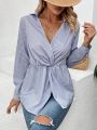 Vertical Striped Twist Knot Women's Shirt