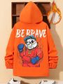 SHEIN Kids HYPEME Tween Boy Letter & Cartoon Graphic Hooded Thermal Lined Hooded Coat