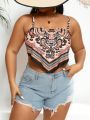 SHEIN Swim BohoFeel Plus Size Women's Printed Handkerchief Hem Tankini Top