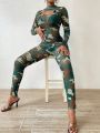 SHEIN Slayr Camo Print Cut Out Front Unitard Jumpsuit