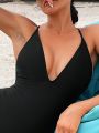 SHEIN Swim SXY Ladies' Deep V-neck Backless One-piece Swimsuit