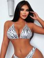 SHEIN Swim Y2GLAM 1pc Zebra Pattern Women's Bikini Top