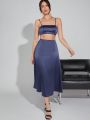 Luxe Womens Satin Bralette And Skirt Set