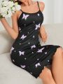 Butterfly Print Lettuce Edge Cami Sleep Dress