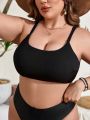 SHEIN Swim Basics Plus Size Women'S Solid Color Swimwear Top