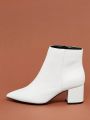 Crinkled Pointed Toe Block Heel Booties