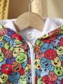 Baby Boy Cartoon Graphic Teddy Lined Hooded Jacket