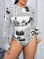 SHEIN Coolane Plus Size Newspaper Print Jumpsuit