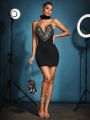 SHEIN BAE Ladies Gorgeous Heart-Shaped Rhinestone Embellished Tight Suspender Dress