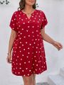 SHEIN LUNE Plus Size Heart Print V-Neckline Dress