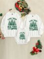 Young Boy Christmas Tree & Slogan Graphic Sweatshirt