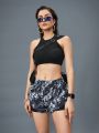 Fake Two Piece Printed Running Shorts