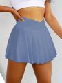 Yoga Basic Wide Waistband Pleated Sports Skort With Phone Pocket