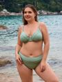 SHEIN Swim Basics Plus Size Women'S Solid Color Swimsuit Set