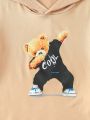 Toddler Boys' Daily Casual Fashionable Cartoon Bear Hooded T-Shirt And Ripped Jeans Set