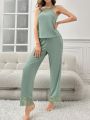 Women's Lace Splicing Halter Top And Long Pants Pajama Set