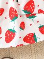 Baby Girls' Strawberry Patterned Bucket Hat, Bag And High Waisted Dress