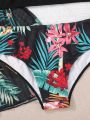 SHEIN Teen Girl Tropical Plant & Floral Print Bikini Swimsuit 3pcs/Set