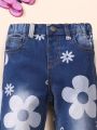 Little Girls' Everyday Cute Flower Printed Stretchy Skinny Jeans For Casual Wear