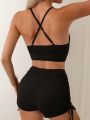 SHEIN Swim Classy Women's Simple Solid Color Vest Strap Bikini