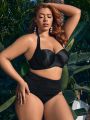 SHEIN Leisure Plus Size Solid Color Halter Neck Swimwear Top With Steel Ring