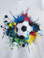 SHEIN Kids FANZEY 2pcs/set Teenage Boys' Sports Hoodie And Sweatpants, Soccer Logo Print