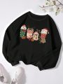 Plus Christmas Print Thermal Lined Sweatshirt