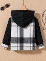 SHEIN Kids EVRYDAY Toddler Boys' Plaid Corduroy Splice Hooded Casual Jacket