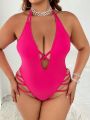 SHEIN Swim SXY Plus Size Monochrome Hollow Out One-Piece Swimsuit