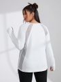 Yoga High Street Women's Plus Size Mesh Patchwork Yoga Long Sleeve Side Drawstring Athletic T-shirt