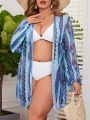 SHEIN Swim Vcay Plus Size Printed Mesh Kimono Dress