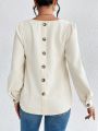 SHEIN Essnce Solid Color Back Button Long Sleeve Shirt