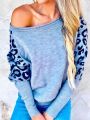 SHEIN Frenchy Leopard Print Patchwork Drop Shoulder Sweater