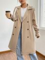 SHEIN EZwear Lapel Neck Double Breasted Belted Trench Coat