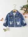 Baby Girls' Cute Butterfly Printed Outdoor Denim Jacket